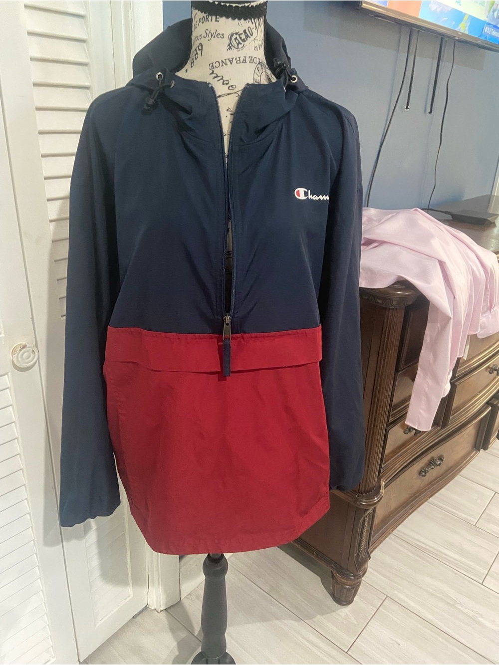 Champion Navy and Red Colorblock Half-Zip Pullover